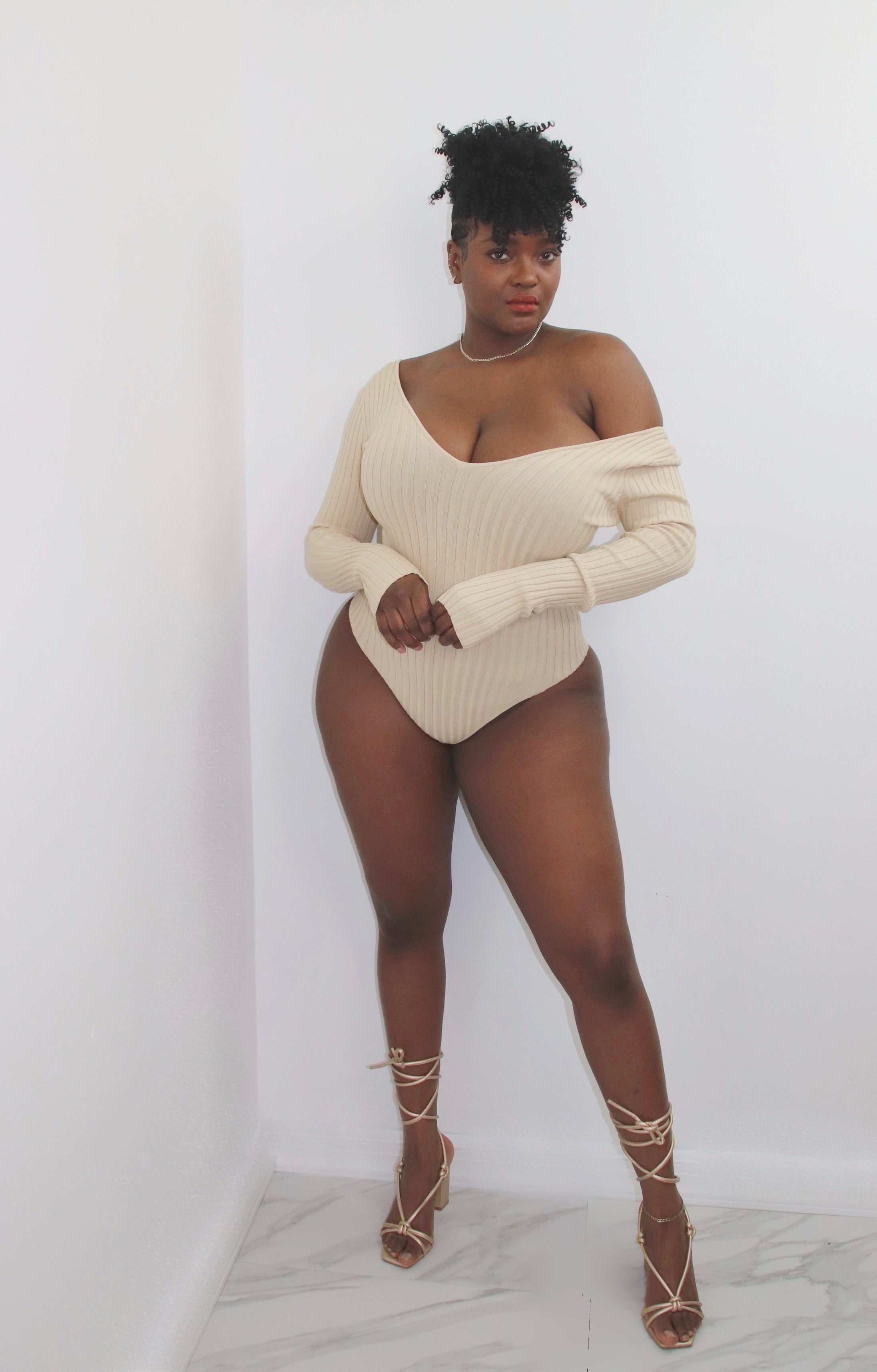 Cold Shoulder Bodysuit (Soft Taupe)