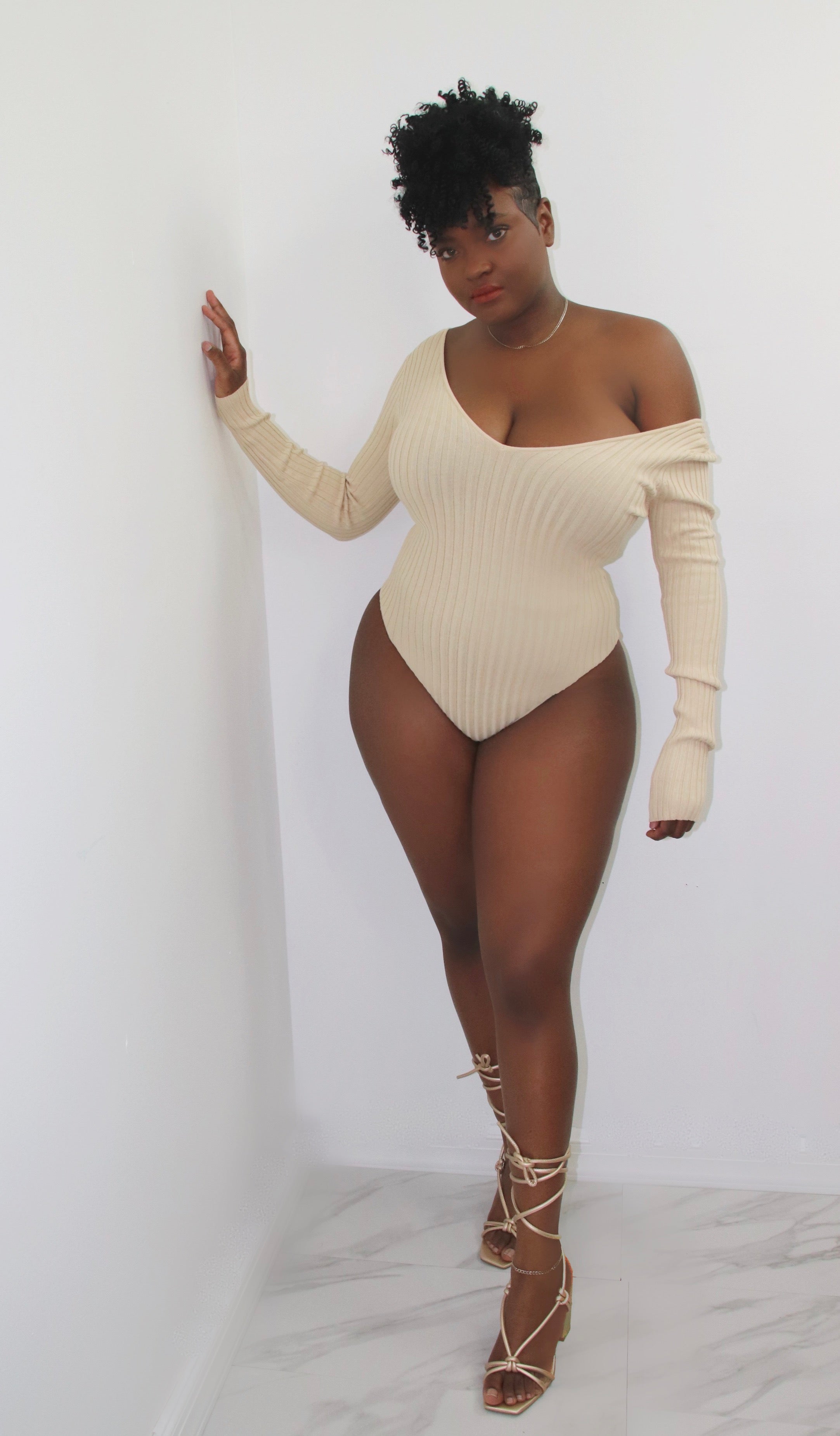 Cold Shoulder Bodysuit (Soft Taupe)